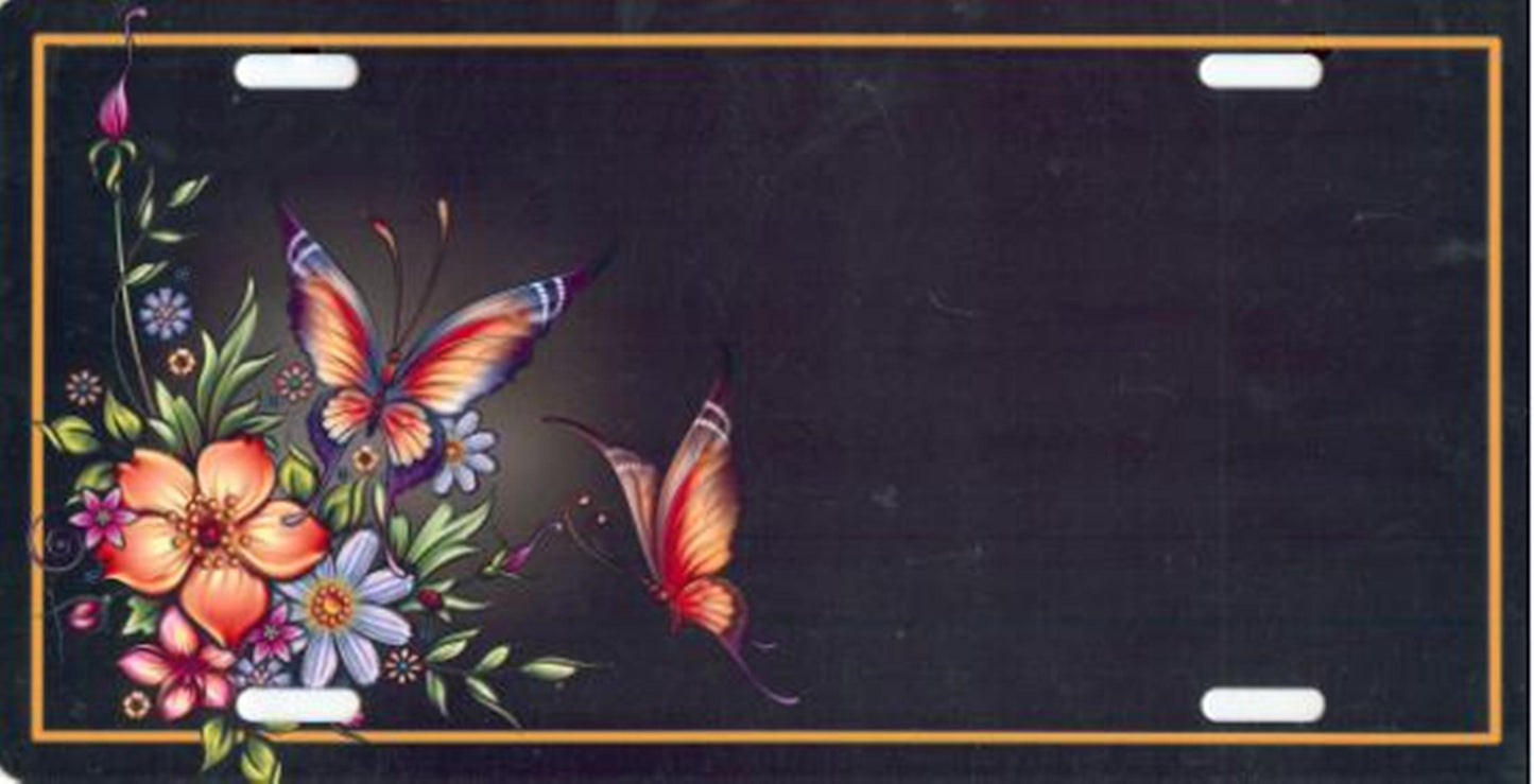 Butterflies Offset On Black License Plate