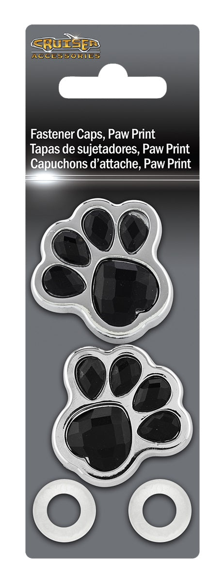 Paw Print Design Chrome Plastic Fastener Caps