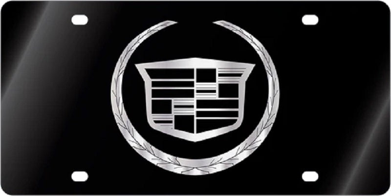 Cadillac Logo On Black Laser Cut License Plate