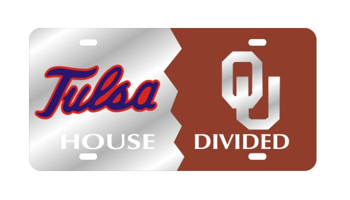 Tulsa Hurricanes 0klahoma Sooners House Divided Laser Plate