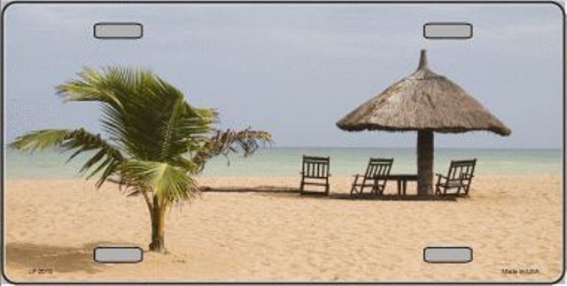 Tropical Beach Scene Metal License Plate