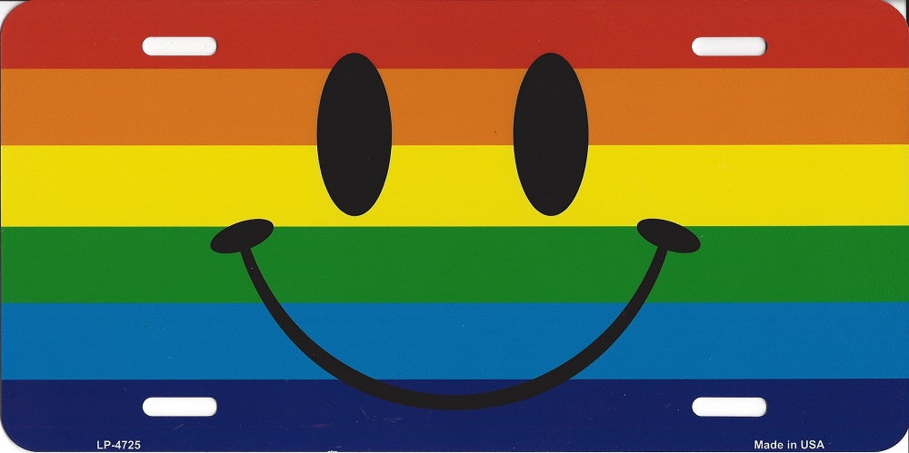 Smiley Face On Rainbow Flag Metal License Plate
