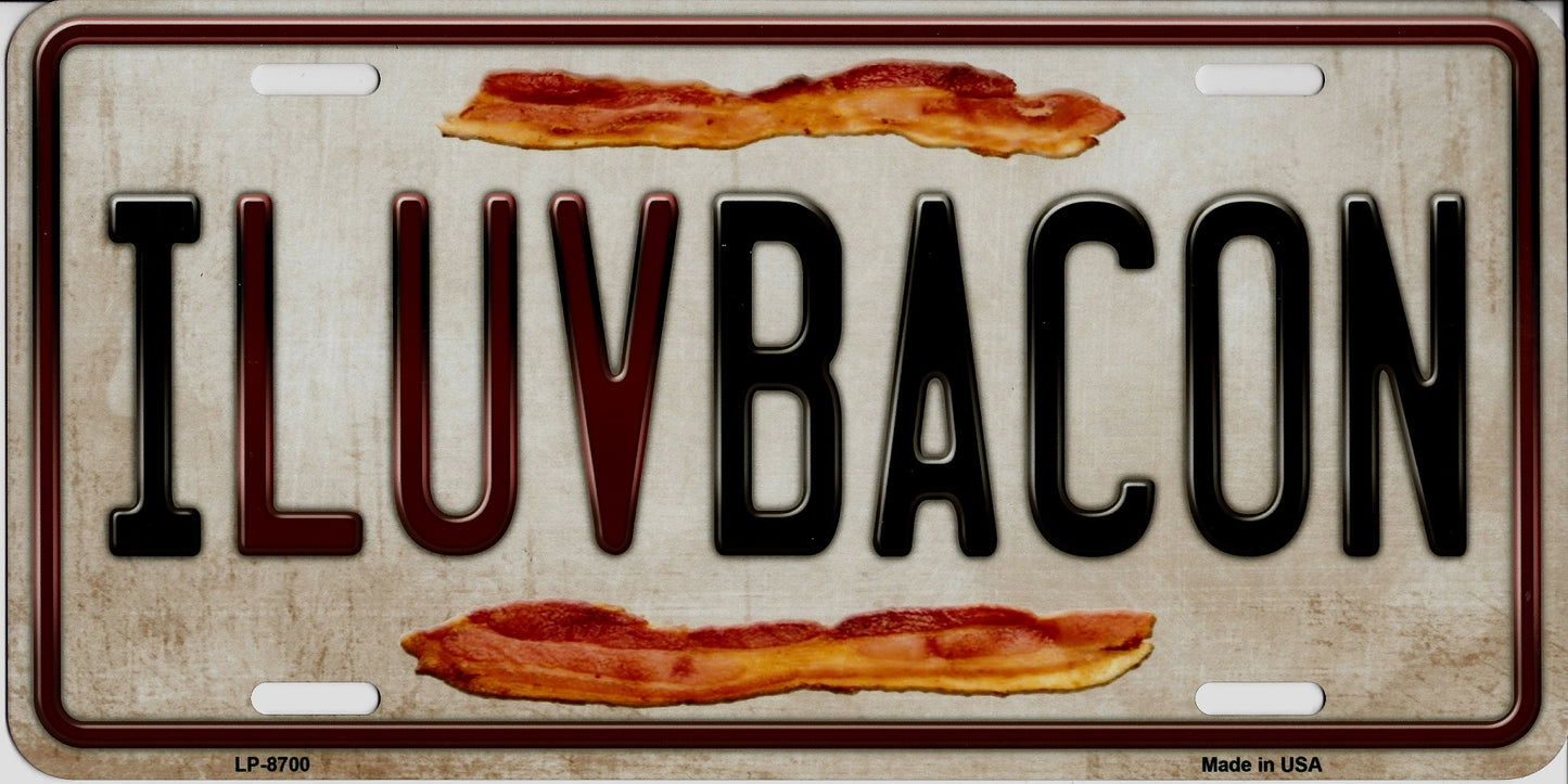 I Luv Bacon Metal License Plate