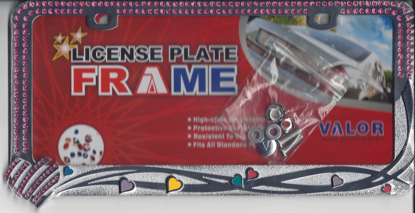 Chrome Heart Frame With Double Row Pink Diamonds License Frame