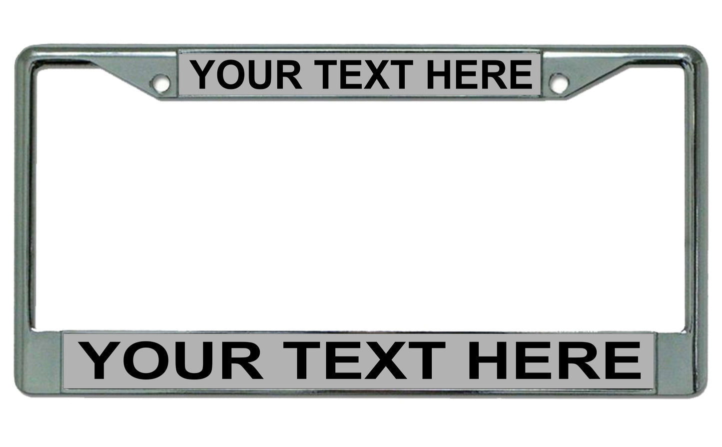 Your Text Here Gray Background Chrome License Plate Frame