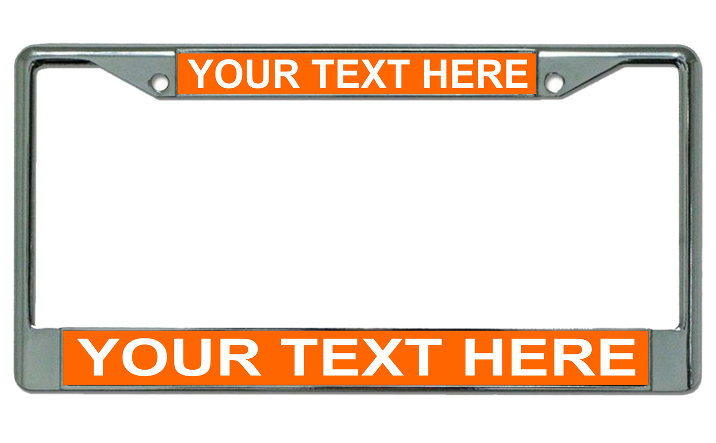 Your Text Here Orange Background Chrome License Plate Frame