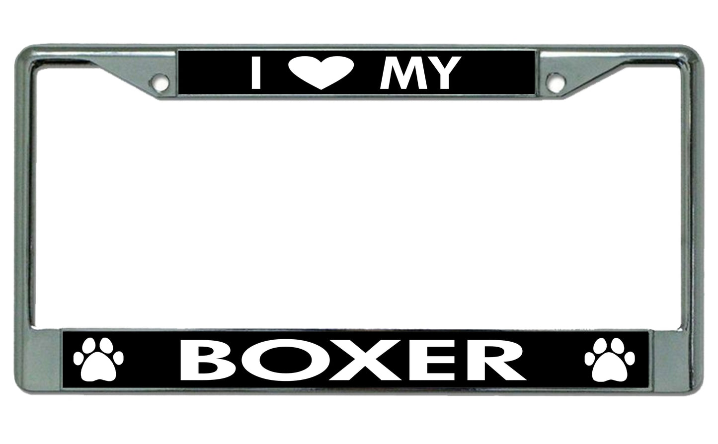 I Love My Boxer Chrome License Plate Frame