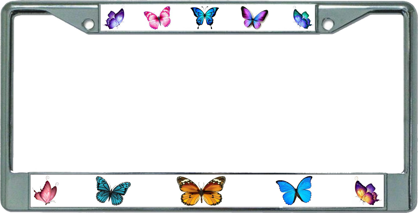 Colorful Butterflies Chrome License Plate Frame