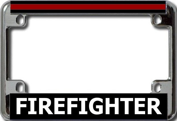 Firefighter Thin Red Line Chrome Motorcycle License Plate Frame