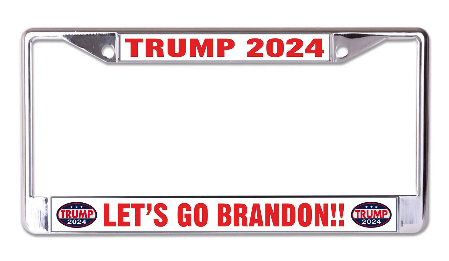 Lets Go Brandon Trump 2024 Chrome License Plate Frame