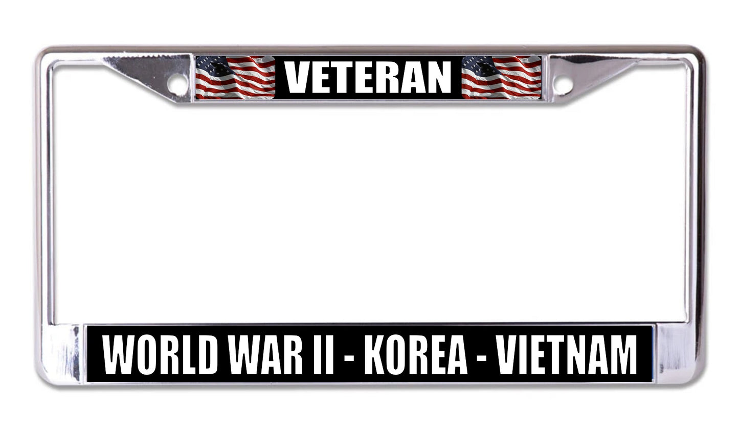 World War II Korea Vietnam Veteran Chrome License Plate Frame