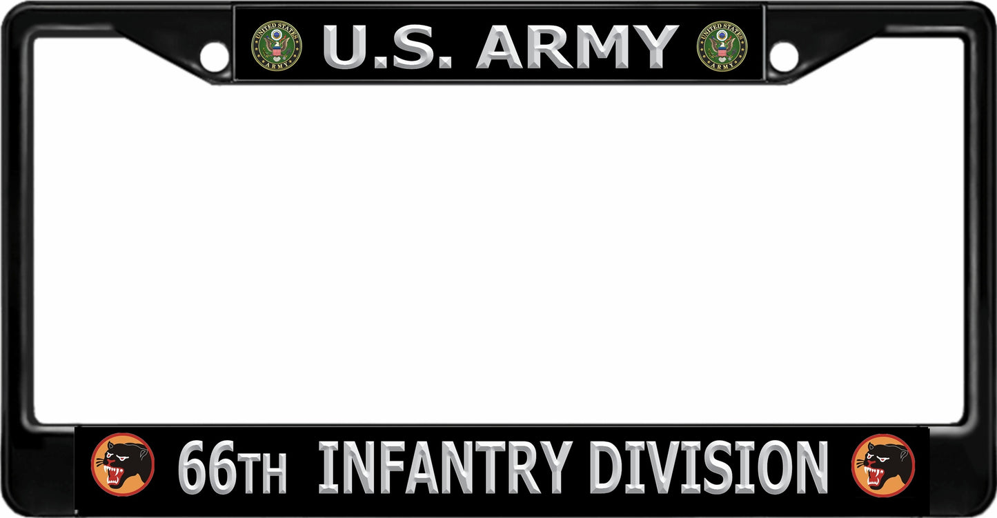U.S. Army 66th Infantry Division Black License Plate Frame