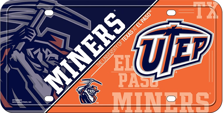 UTEP Miners Metal License Plate
