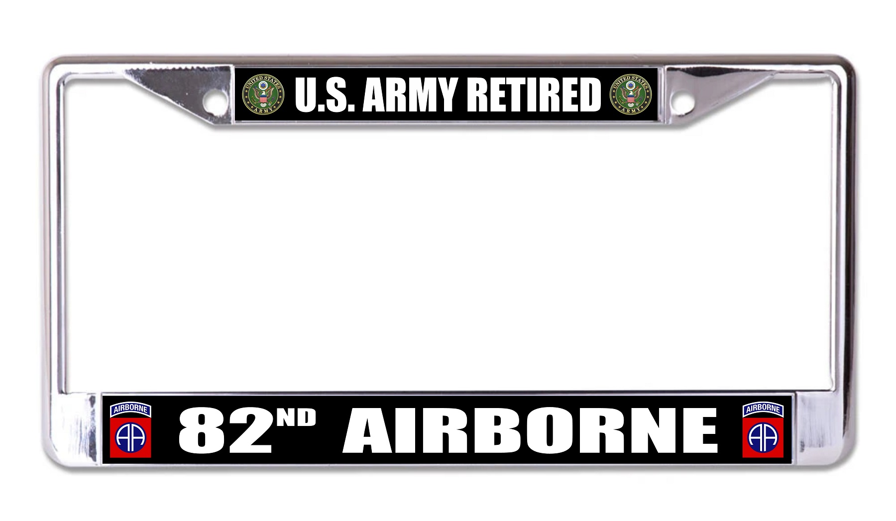 U.S. Army Retired 82nd Airborne Chrome License Plate FRAME