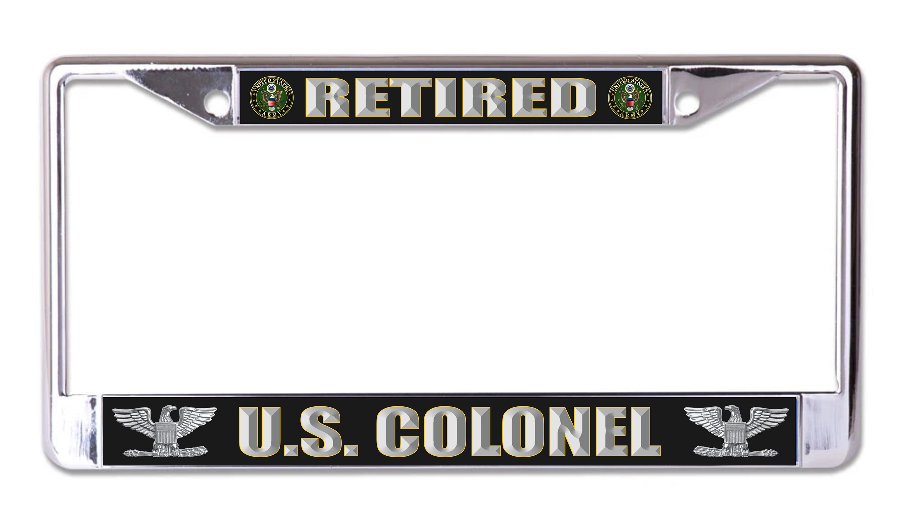 U.S. Army Retired Colonel Chrome License Plate FRAME