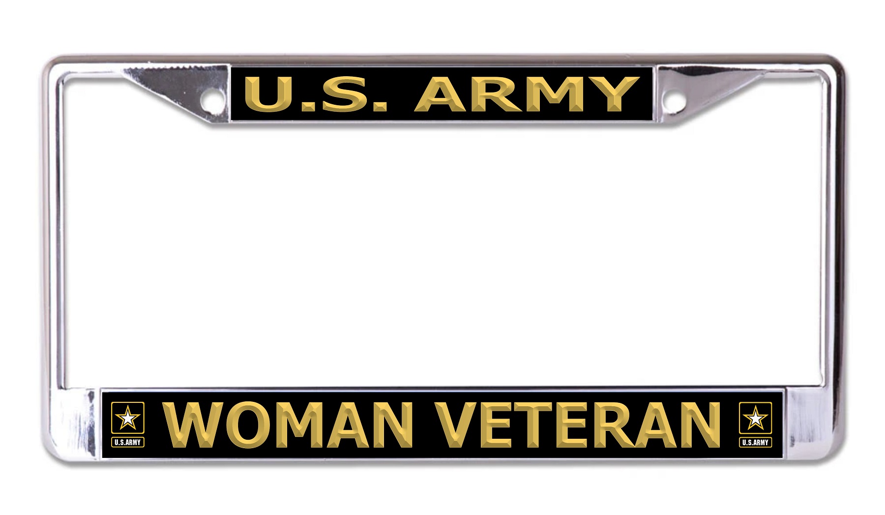 U.S. Army Woman Veteran Black Background Chrome LICENSE PLATE Frame