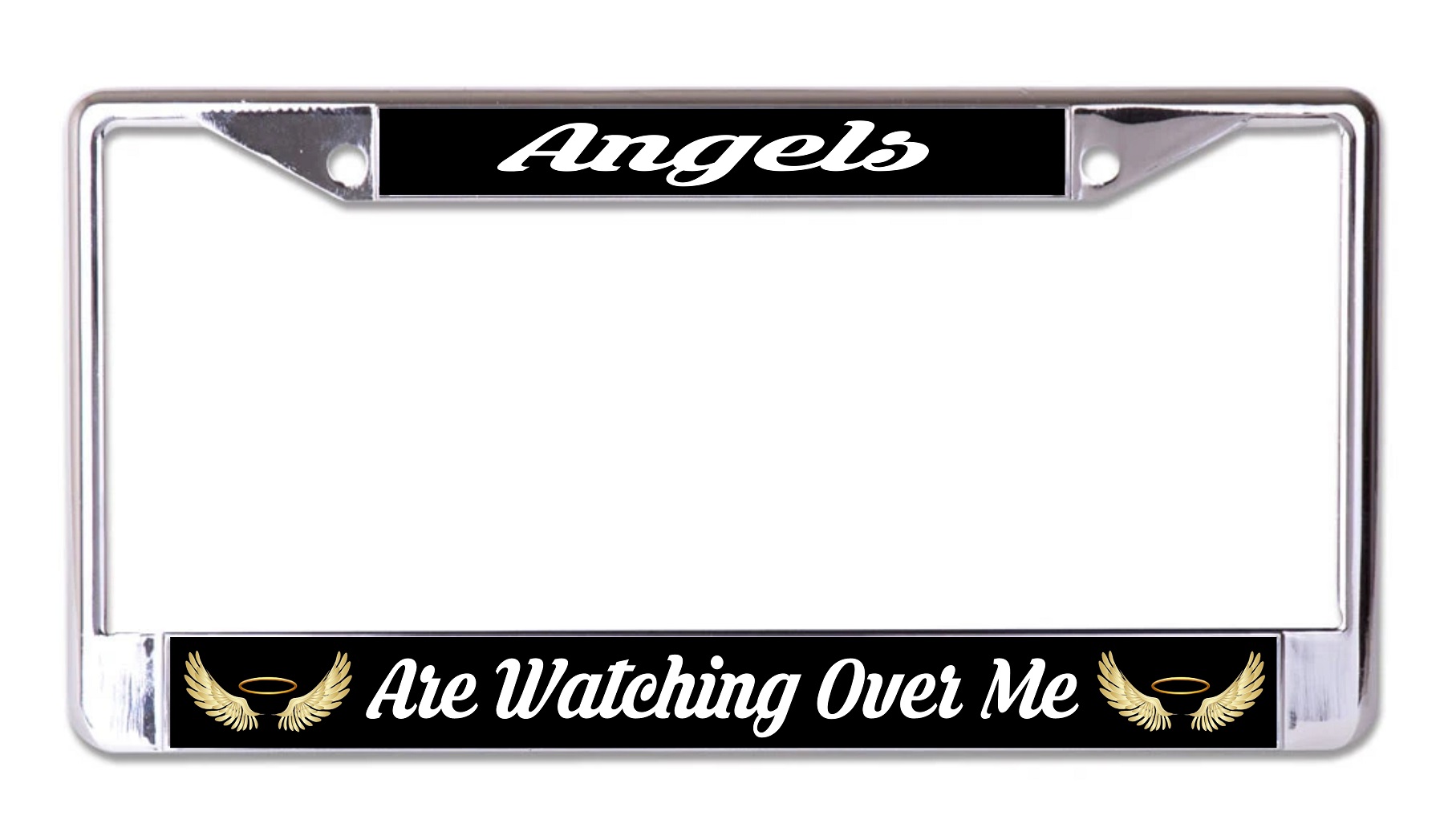 Angels Are Watching Over Me Gold Wings Chrome LICENSE PLATE Frame