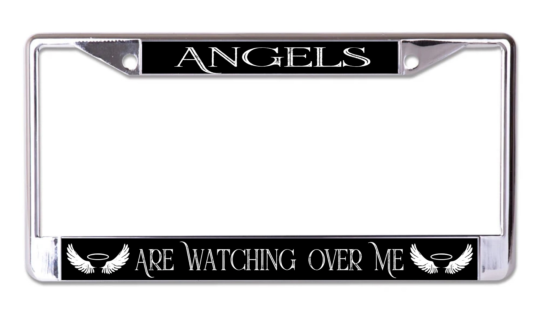 Angels Are Watching Over Me White Wings Chrome License Plate FRAME