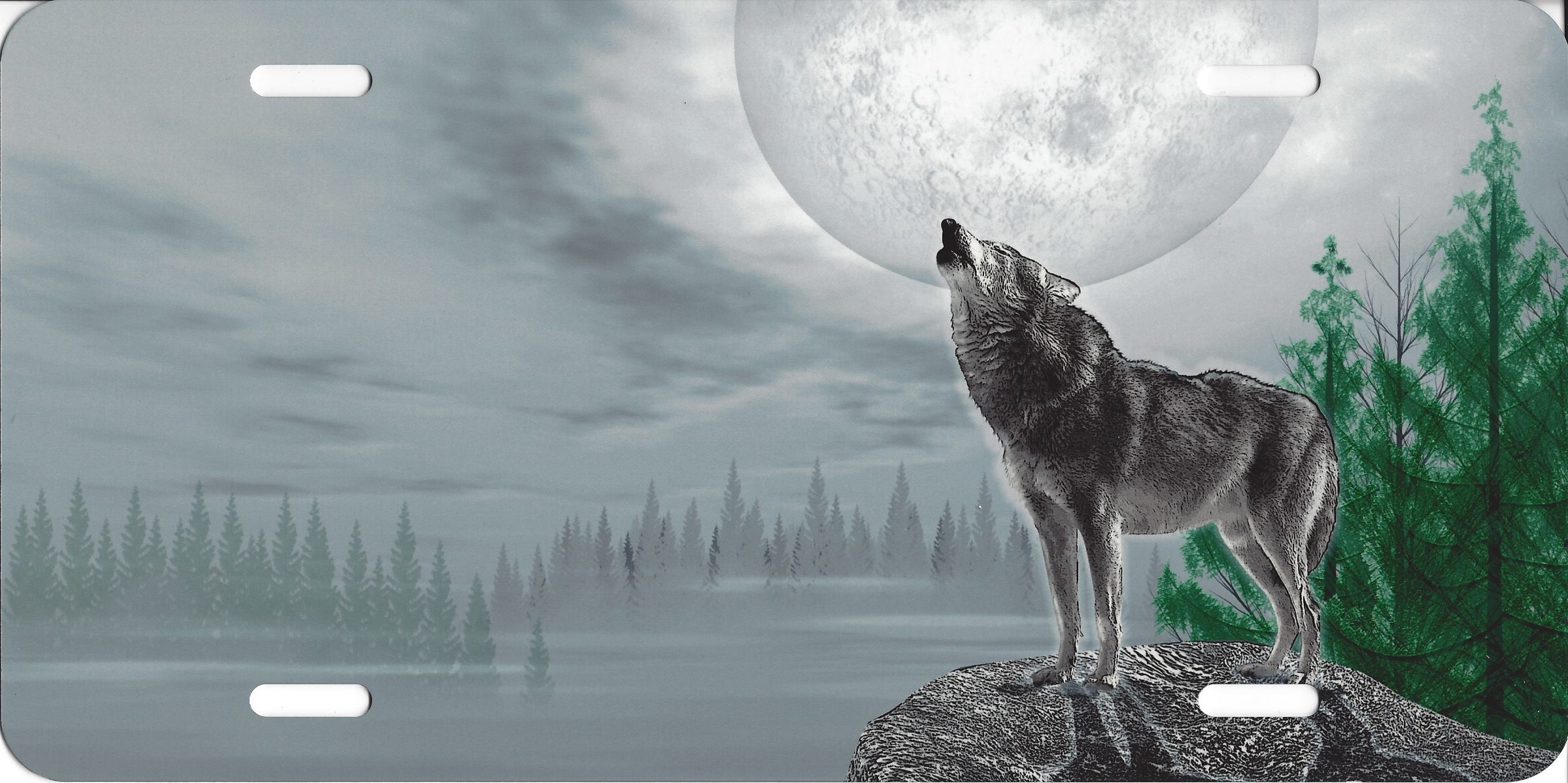 Offset Howling Wolf With Moon LICENSE PLATE Free Names on this PLATE