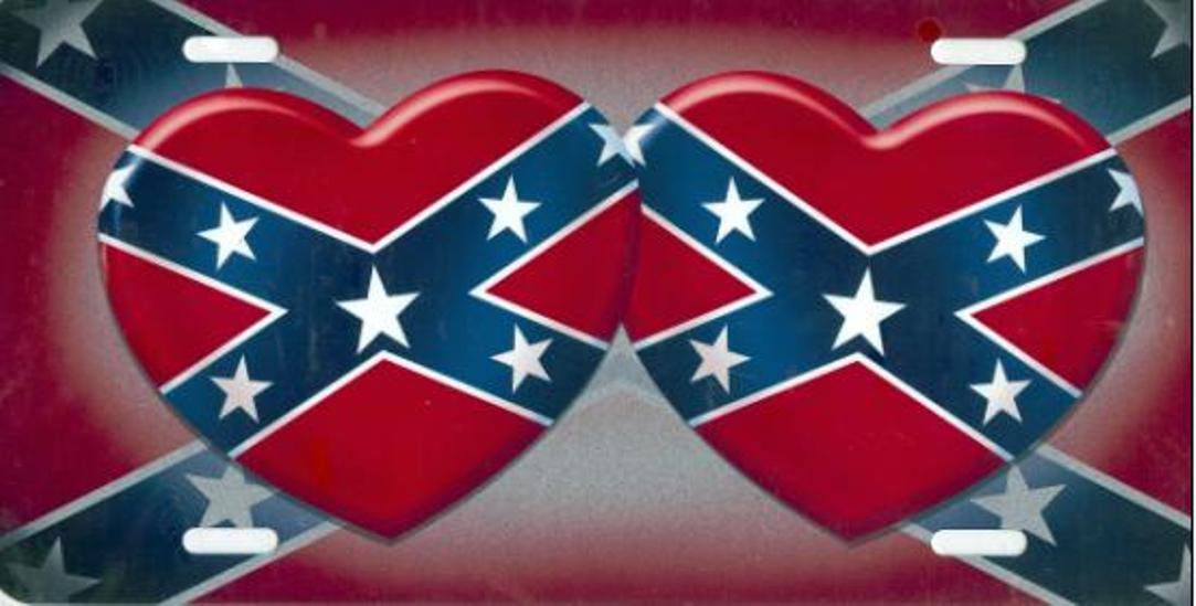 Double Hearts on Confederate Flag LICENSE PLATE Free Names on this PLATE