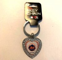 New York Mets Bling Rhinestone Heart Key Chain