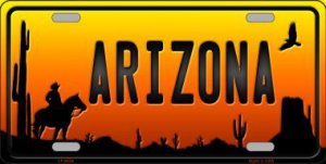 Cowboy Arizona Scenic Background Metal License Plate