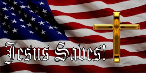 Jesus Saves On American Flag With Gold Cross Photo License Plate