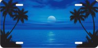 Blue Ocean Scene Palm Moon License Plate