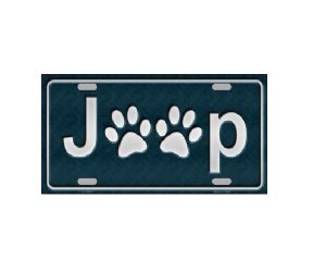 Jeep With Paw Prints Metal License Plate