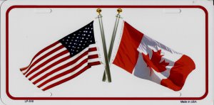 United States And Canada Crossed Flags Metal License Plate