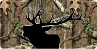 Elk Head Black Silhouette On Camo Photo License Plate