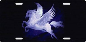 Centered Pegasus On Black Photo License Plate