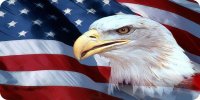 Bald Eagle On Wavy American Flag #2 Photo License Plate