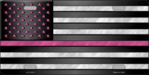 Thin Pink Line With Pink Stars Metal License Plate