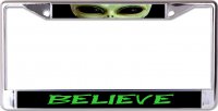 Believe Alien Chrome License Plate Frame