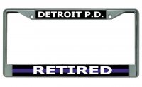 Detroit P.D. Thin Blue Line Retired Chrome License Plate Frame