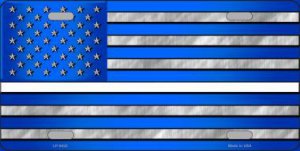 Blue American Flag Thin White Line Metal License Plate