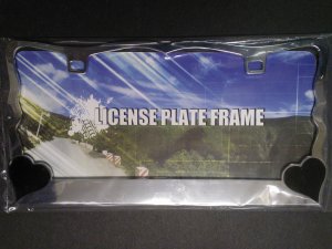 Black Hearts On Chrome License Plate Frame