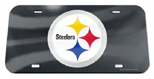 Pittsburgh Steelers Black Crystal Mirror Laser License Plate