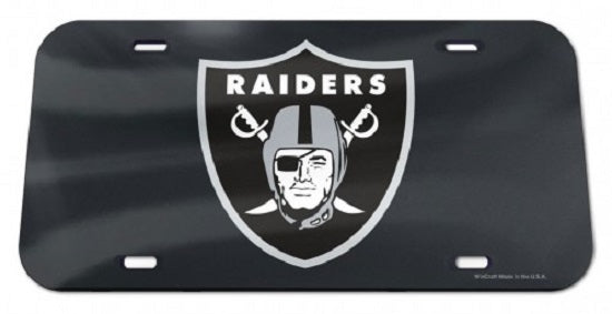 Oakland Raiders Black Crystal Mirror Laser License Plate