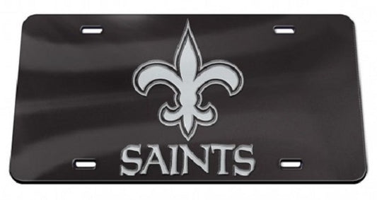 New Orleans Saints Black Crystal Mirror Laser License Plate