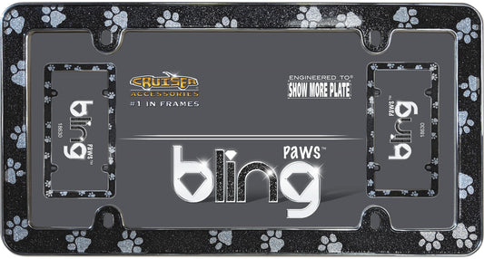 Paw Print Bling Chrome License Plate Frame