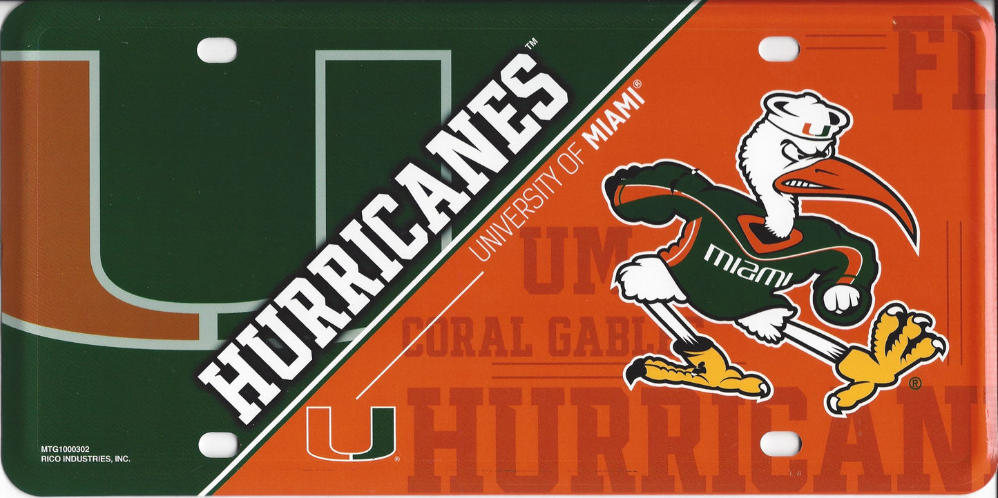 Miami Hurricanes Metal License Plate