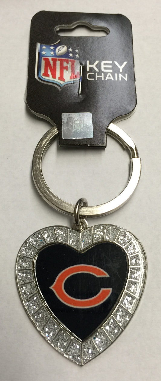 Chicago Bears Bling Rhinestone Heart Keychain