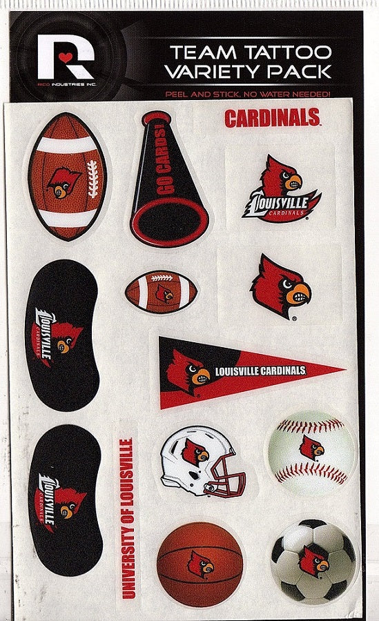 Louisville Cardinals Variety Pack Tattoo Set