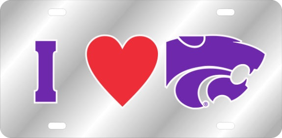 Kansas State Wildcats I heart Laser License Plate