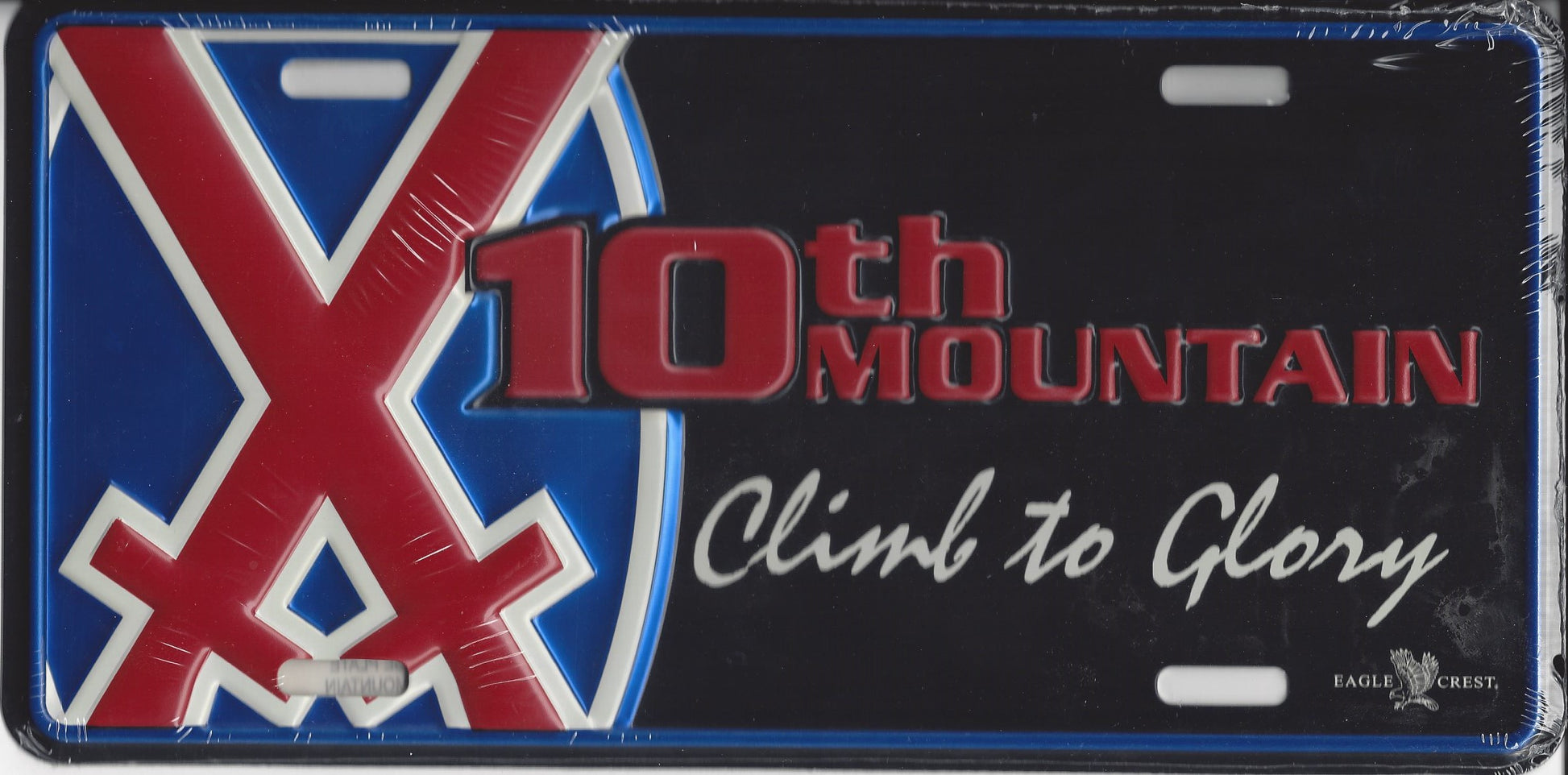 10th Mountain Climb To Glory Metal License Plate