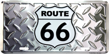 Route 66 Diamond Plate Metal License Plate