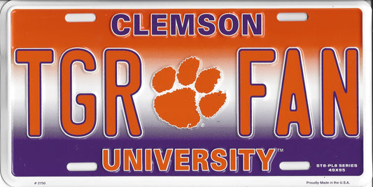 Clemson University TGR FAN Metal License Plate