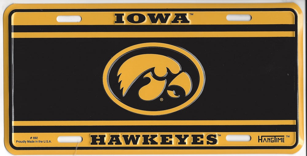 Iowa Hawkeyes Logo Black and Yellow License Plate